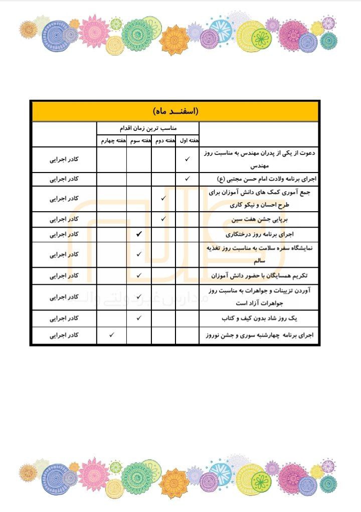 تقویم اجرایی اسفند ماه سال  1404
