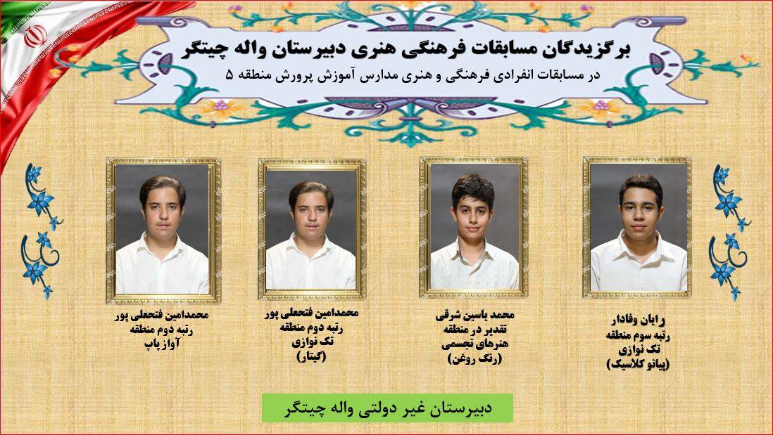 برگزیدگان مسابقات فرهنگی و هنری دانش آموزان واله چیتگر در منطقه5 تهران