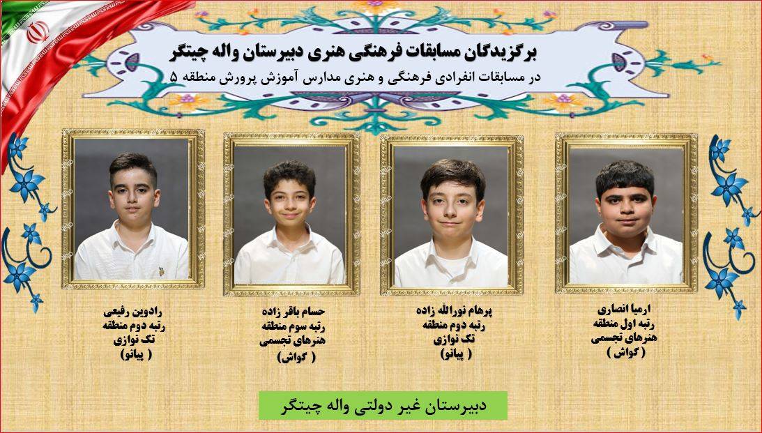 برگزیدگان مسابقات فرهنگی و هنری دبیرستان واله چیتگر در مسابقات مدارس 